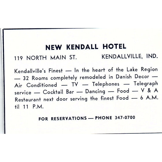 New Kendall Hotel 119 North Main St Kendallville Indiana 1964 Ad AG1-M6