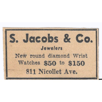 S. Jacobs & Co Jewelers Nicollet 1935 Minneapolis Journal Advertisement AE7-H3