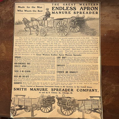 Smith Manure Spreader Co Endless Manure Spreader Chicago 1905 Magazine Ad FL6-11