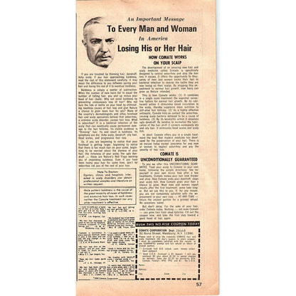 Comate Corporation Hair Loss Treatment Westbury NY 1974 Ad AG1-10