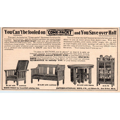 Come-Packt Sectional Furniture Co Ann Arbor MI c1905 Victorian Ad AE9-MA1