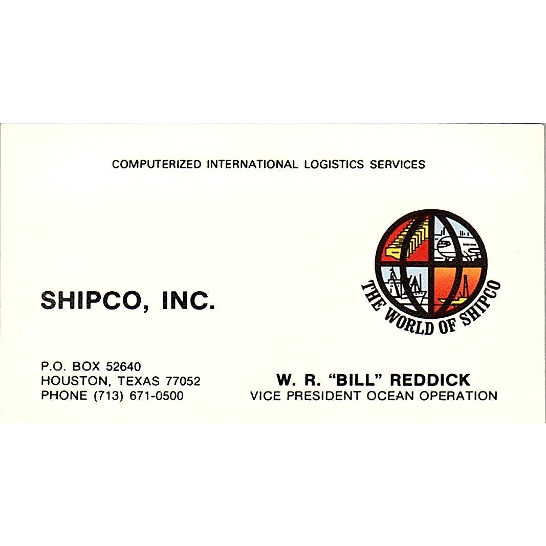 W.R. Bill Reddick Shipco Inc Houston Vintage Business Card SC9-B4