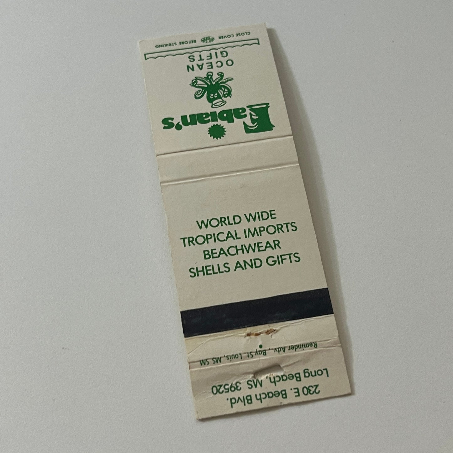 Fabians Ocean Gifts Long Beach CA Vintage Matchbook Cover TB6-MB2-5