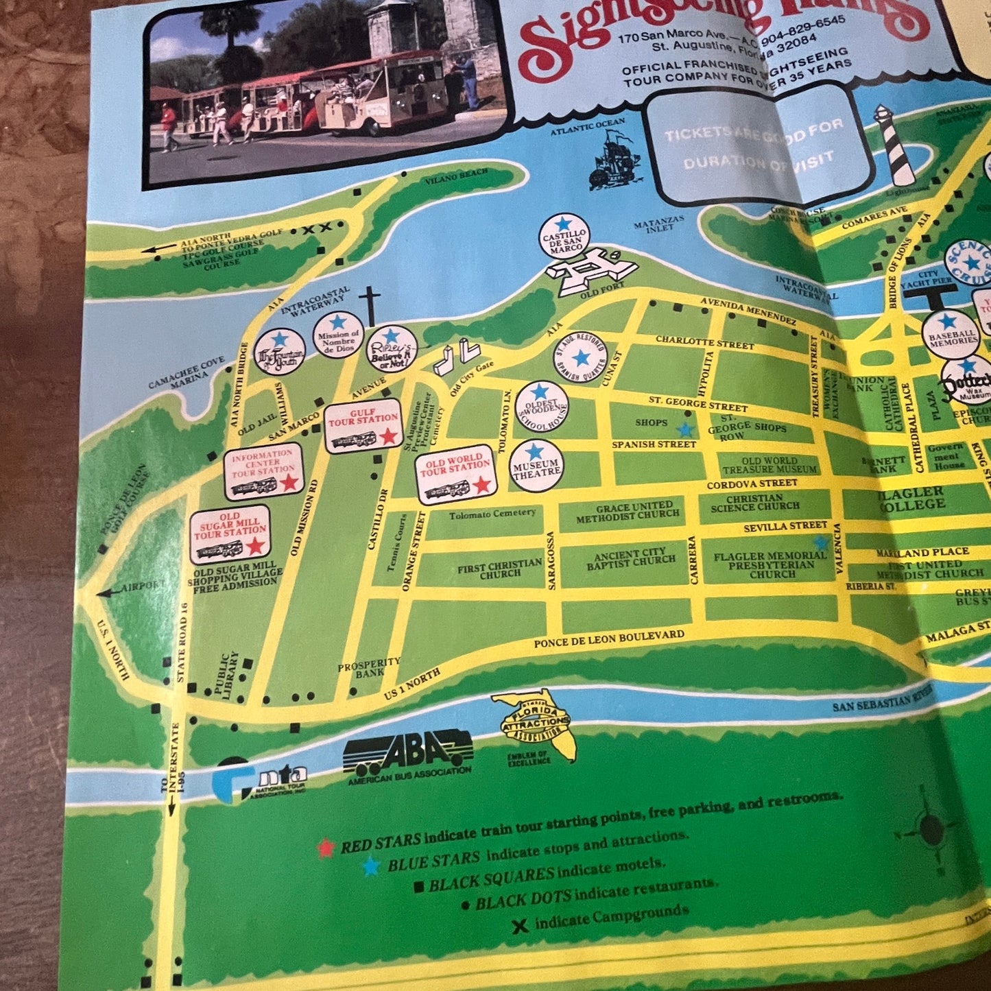 St. Augustine by Sightseeing Trains Fold Out Map 1989 Ad AF9-2