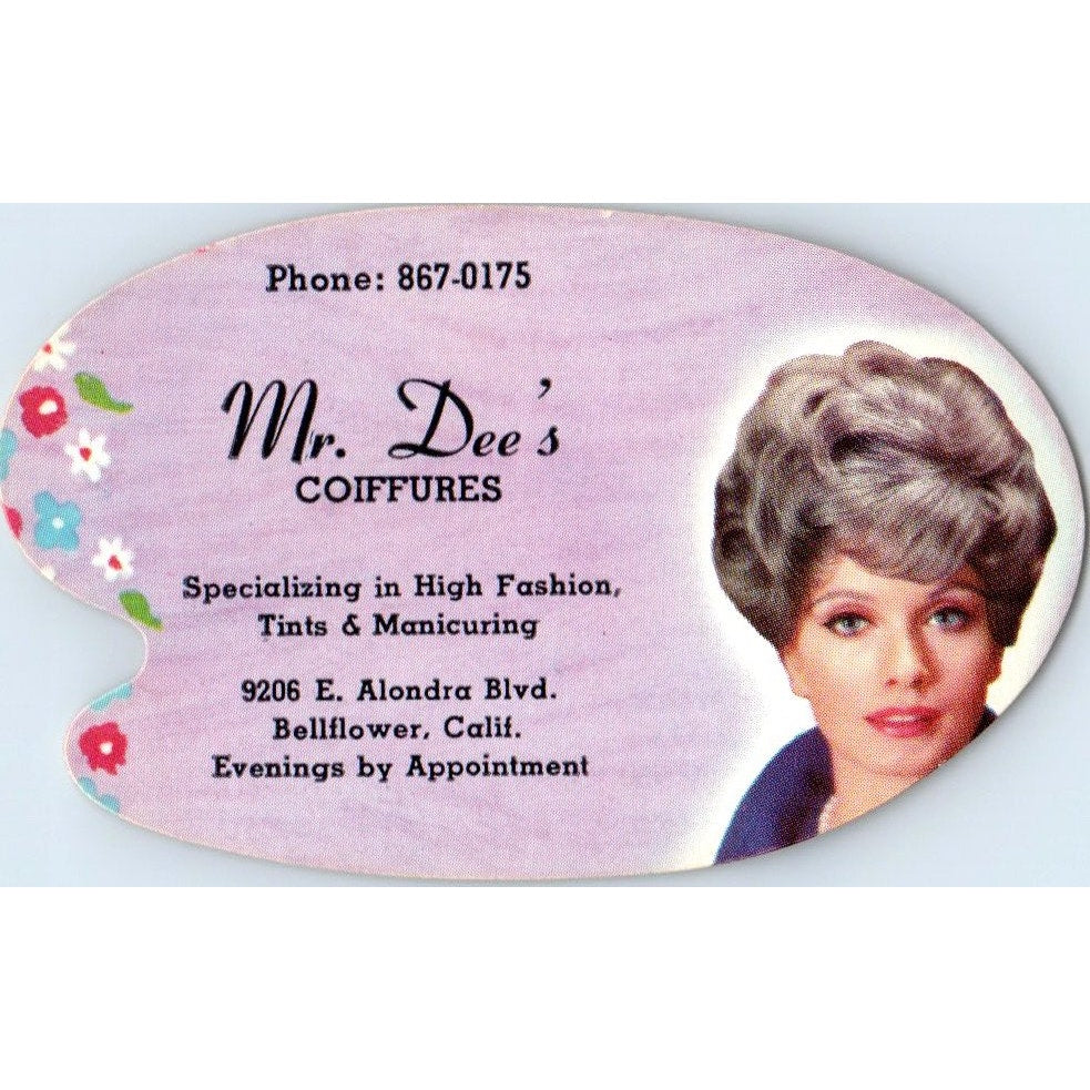 Mr Dee's Coiffures Bellflower CA Vintage Business Card SD8-B11