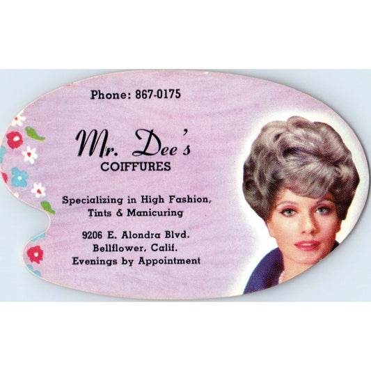 Mr Dee's Coiffures Bellflower CA Vintage Business Card SD8-B11