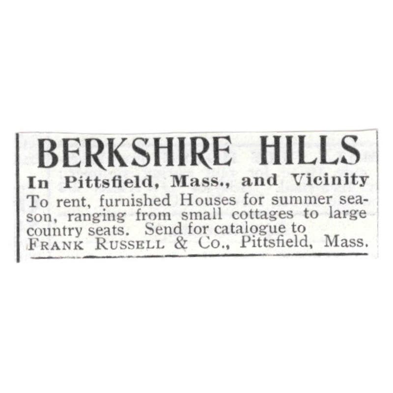 Berkshire Hills Summer Homes Pittsfield MA Frank Russell & Co c1918 Ad AE5-SV6