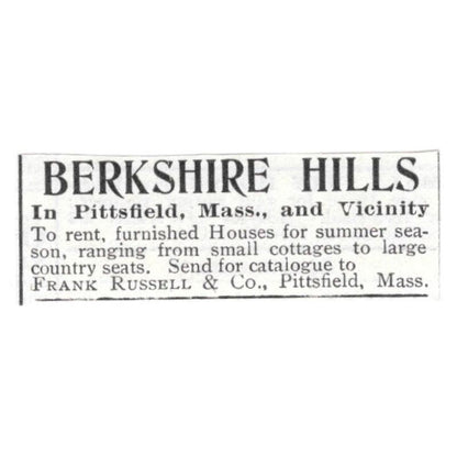 Berkshire Hills Summer Homes Pittsfield MA Frank Russell & Co c1918 Ad AE5-SV6
