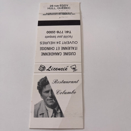 Restaurant Columbo Italian Cuisine Eddy Hull Quebec Matchbook Cover TB6-MB2-1