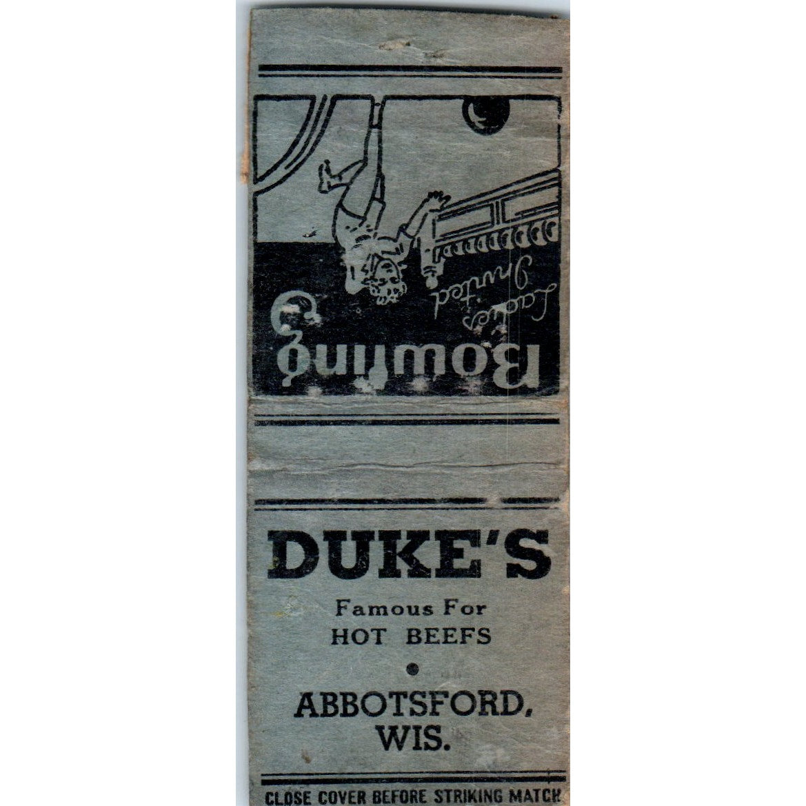 Duke's Hot Beefs Abbotsford WI Bowling Vintage Matchbook Cover SD4-Y2