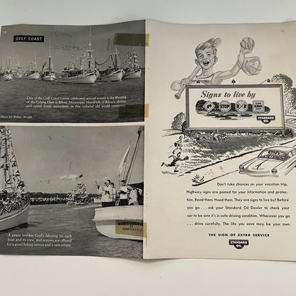 Sunset on the Mississippi Sound Sailboats Photo Fold Out 1953 Biloxi MS AG8-7