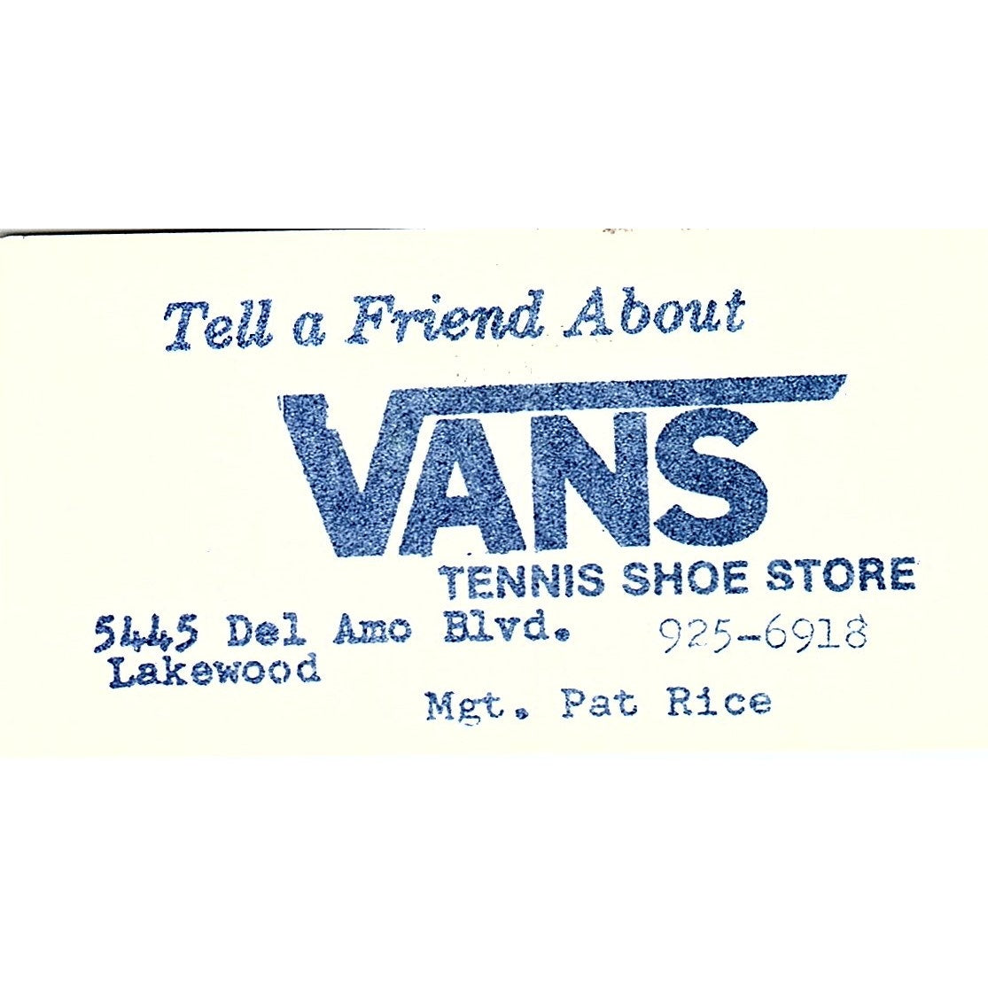 Vans Tennis Shoe Store Lakewood CA Vintage Business Card SB4-B7