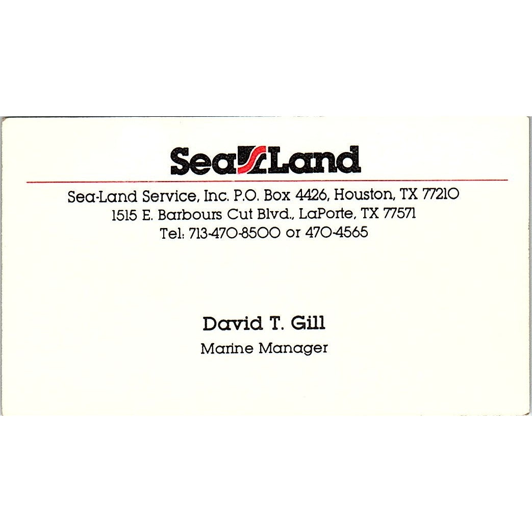 David T Gill Sea-Land Service Inc Houston Vintage Business Card SC9-B4