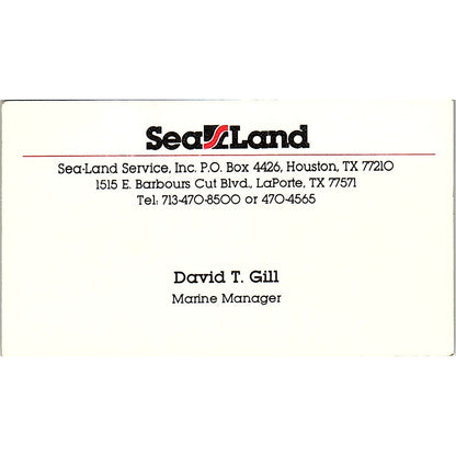 David T Gill Sea-Land Service Inc Houston Vintage Business Card SC9-B4