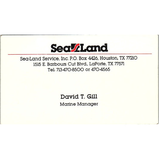 David T Gill Sea-Land Service Inc Houston Vintage Business Card SC9-B4