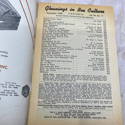 1968 Nov Gleanings in Bee Culture Magazine Bees Beekeeping Honey TD7