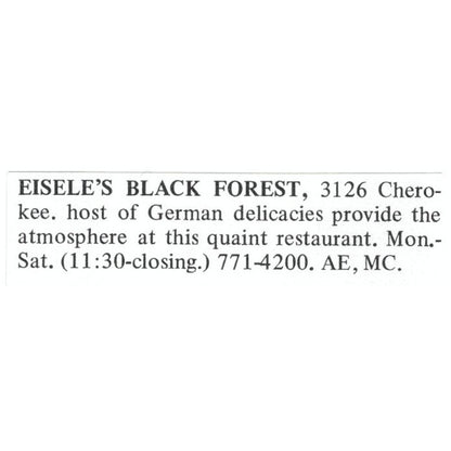 Eisele's Black Forest German Restaurant St. Louis 1971 Magazine Ad AD8-O1