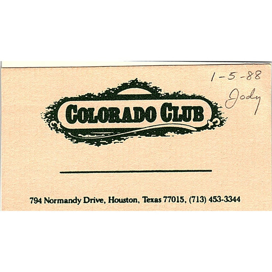 Colorado Club Houston Vintage Business Card SC9-B4