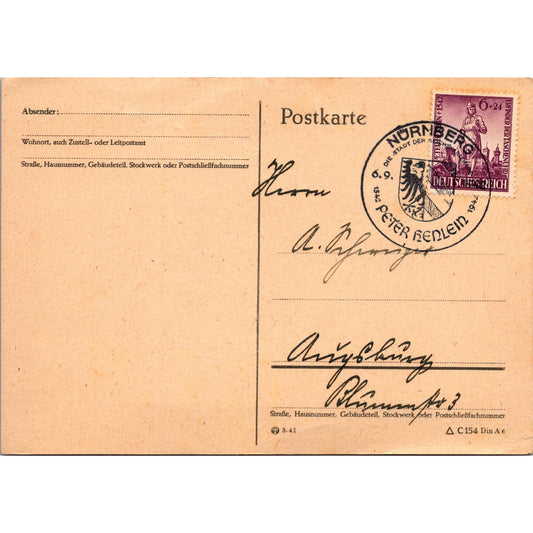 WWII Nürnburg Peter Henlein 1942 German Reich Postcard TE2-GRP