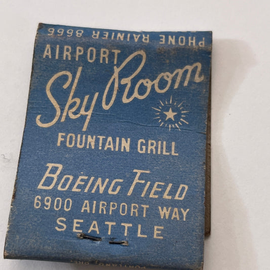 Sky Room Fountain Grill Boeing Field Seattle Vintage Matchbook Cover TB8-MB2-10