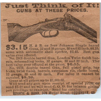 Bourne & Bond Guns at Low Prices Louisville KY 1906 Original Ad AB6-CL1