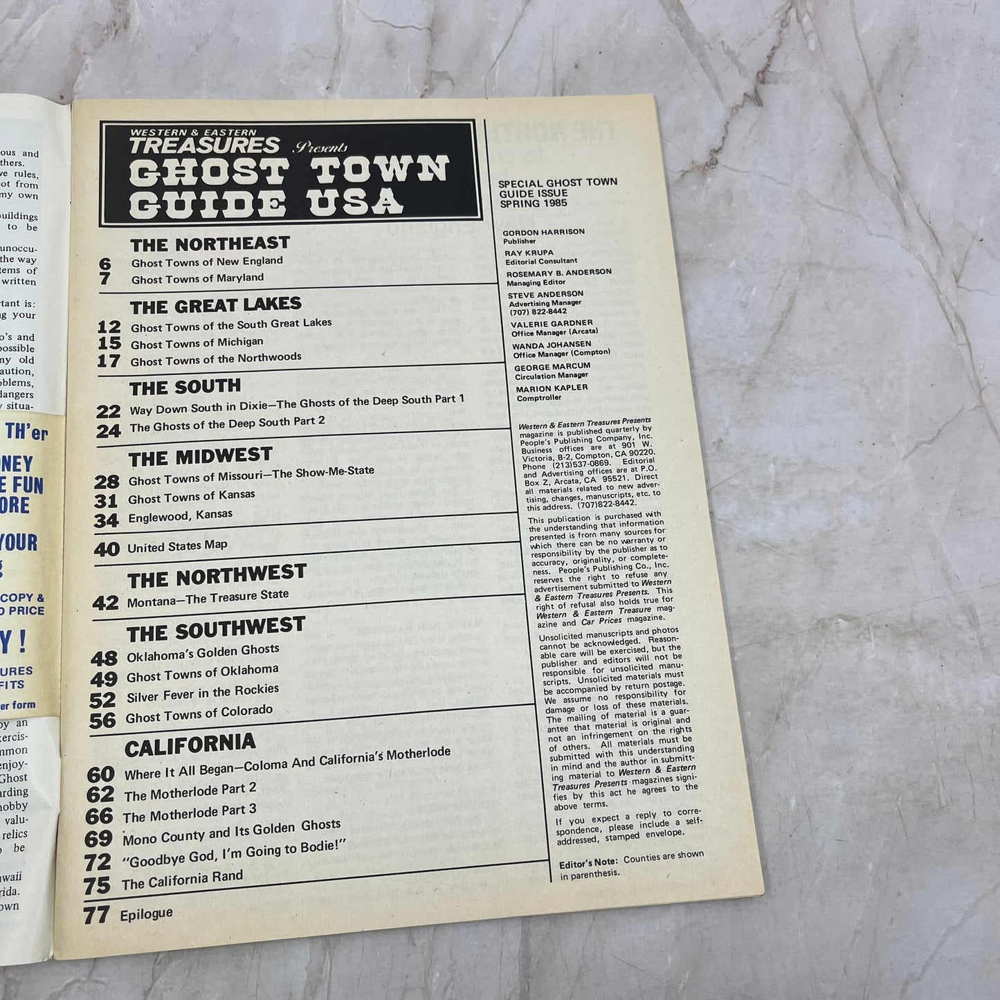1985 Spring - Western & Eastern Treasures Magazine - Ghost Town Guide USA M18