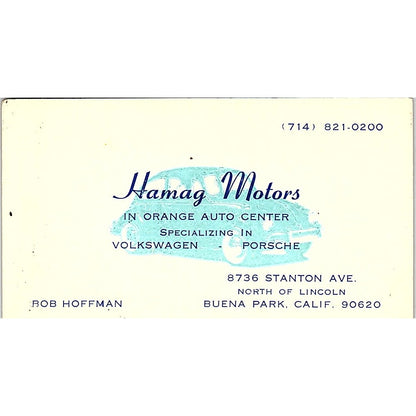 Bob Hoffman Hamag Motors Buena Park CA Vintage Business Card SD9-B10