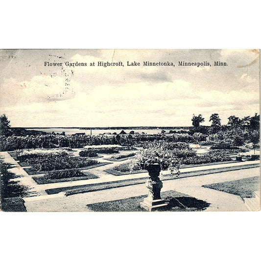 c1910 Flower Gardens at Highcroft Lake Minnetonka MN Antique Postcard AG2-M16