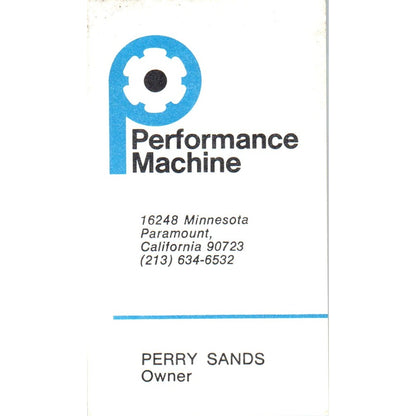 Perry Sands Performance Machine Paramount CA Vintage Business Card SE3-B3