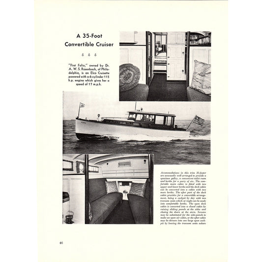 Convertible Cruiser First Folio Dr. A.W.S. Rosenbach Philadelphia Elco 1932 V1-4