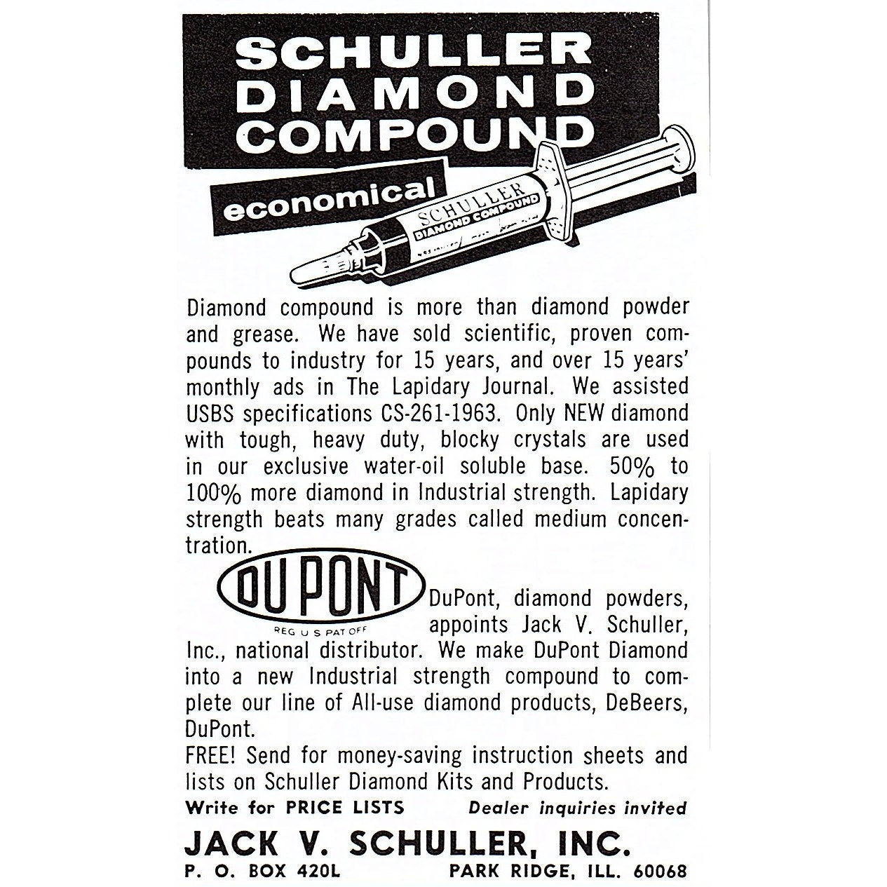 Jack V. Schuller Inc Diamond Compound Park Ridge IL 1972 Ad AF8-M3