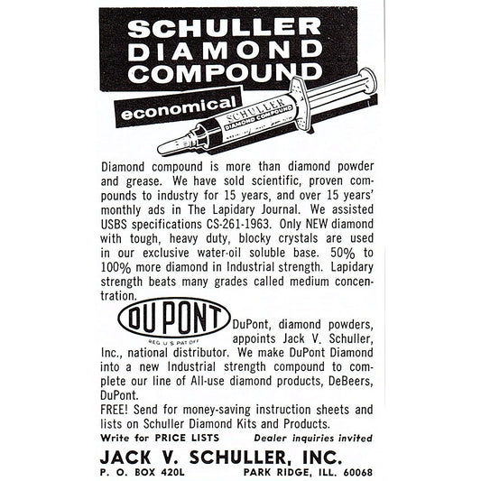 Jack V. Schuller Inc Diamond Compound Park Ridge IL 1972 Ad AF8-M3