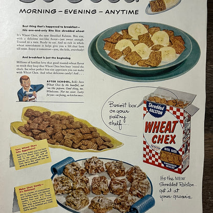 Shredded Ralston Wheat Chex Candy Recipe Vintage Magazine Ad 10x14 V10