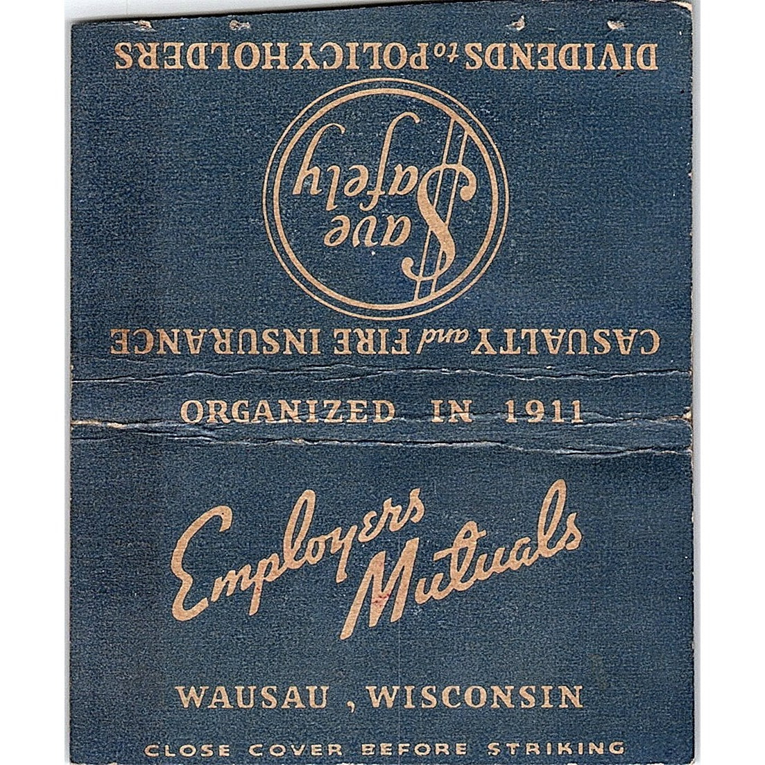 Employers Mutuals Wausau WI Vintage Large Matchbook Cover ML1-7