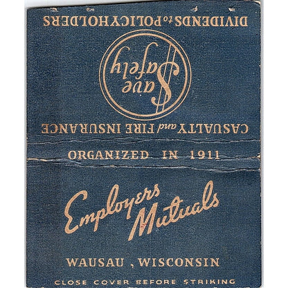 Employers Mutuals Wausau WI Vintage Large Matchbook Cover ML1-7