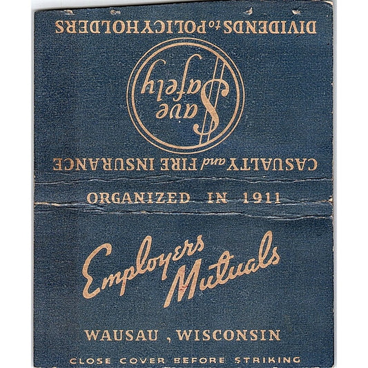 Employers Mutuals Wausau WI Vintage Large Matchbook Cover ML1-7