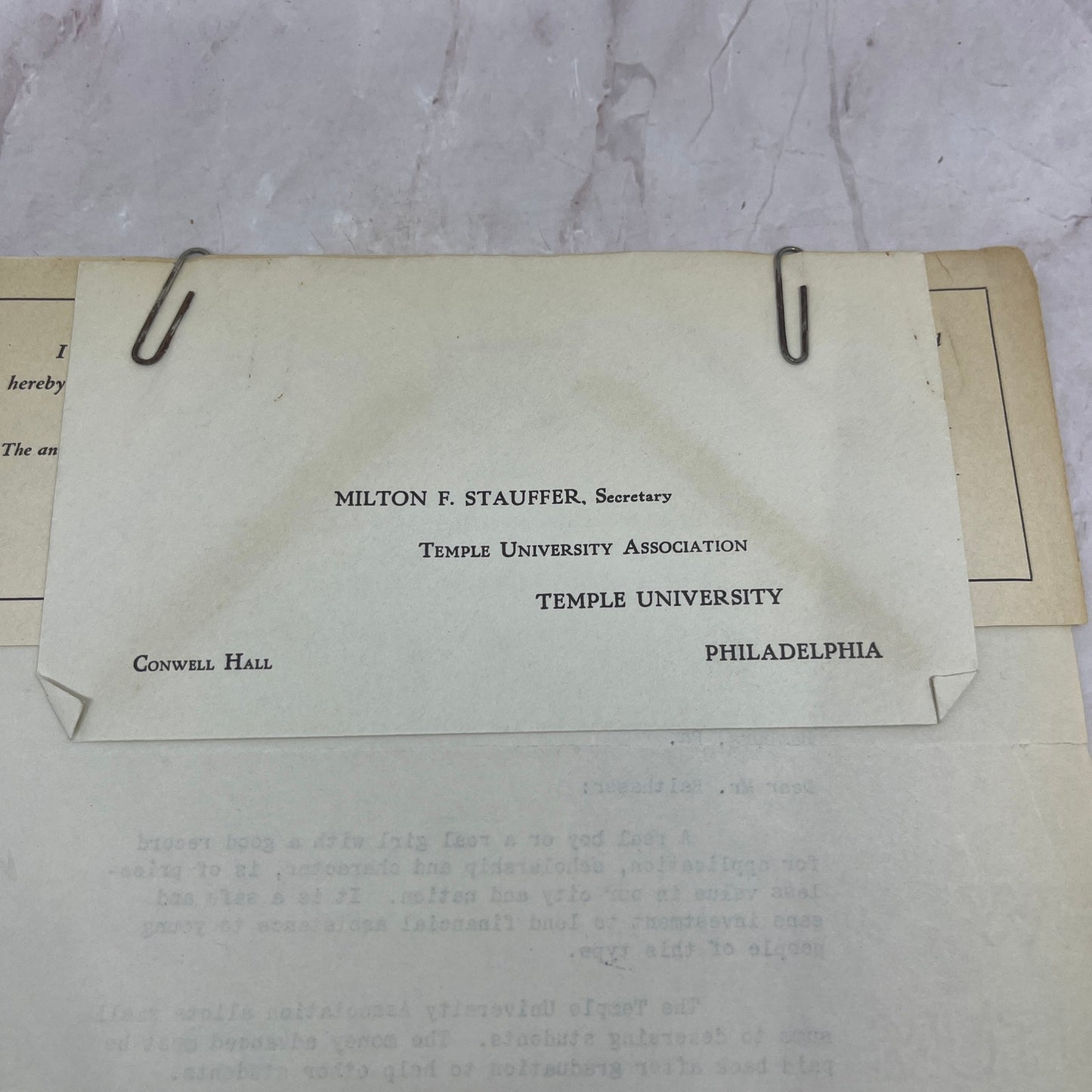 1937 Temple University Association Conwell Hall Membership Solicitation D22