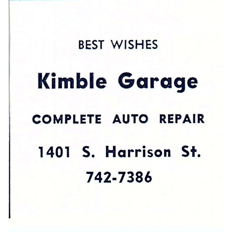 Kimble Garage Auto Repair 1401 S. Harrison St Fort Wayne Indiana 1964 Ad AG1-S15