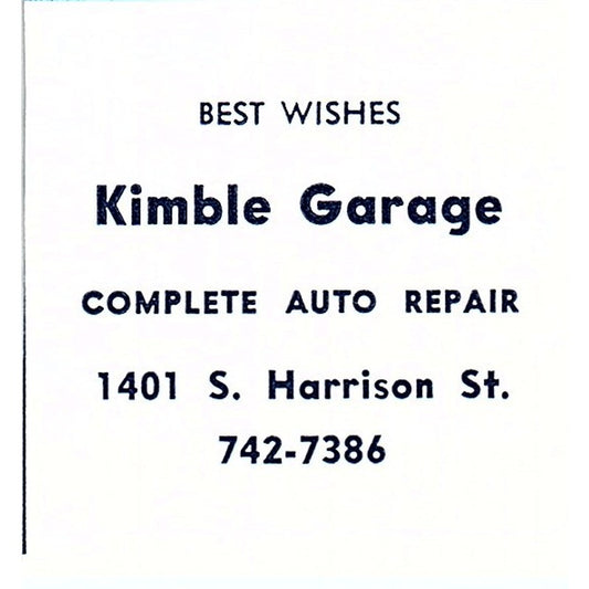 Kimble Garage Auto Repair 1401 S. Harrison St Fort Wayne Indiana 1964 Ad AG1-S15