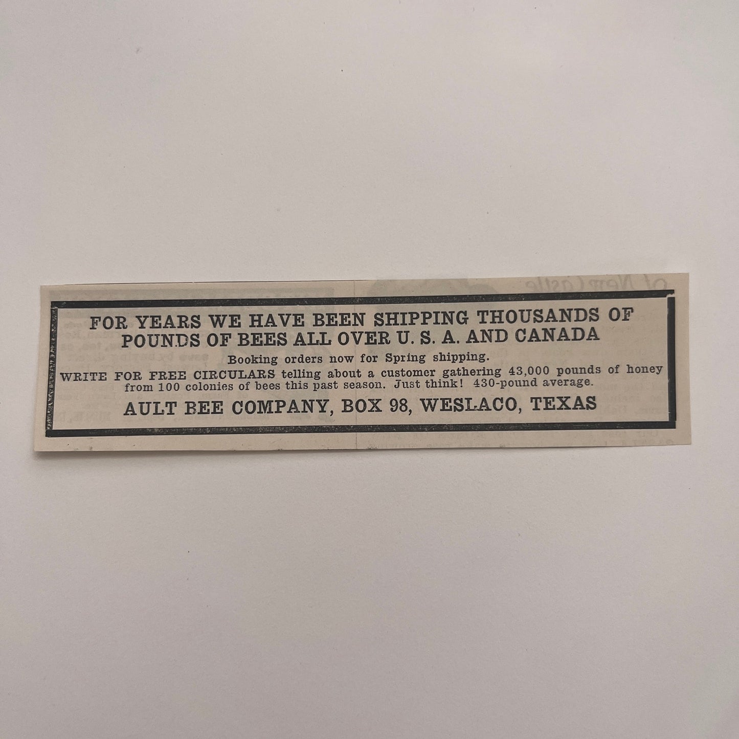 Ault Bee Company Weslaco Texas 1926 Ad AG3-M8