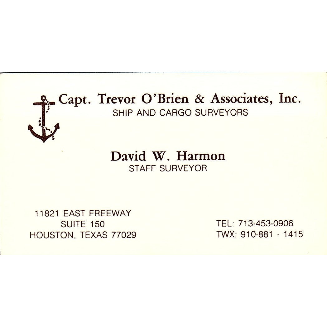 Capt Trevor O'Brien & Assoc David W Harmon Houston Vintage Business Card SC9-B3