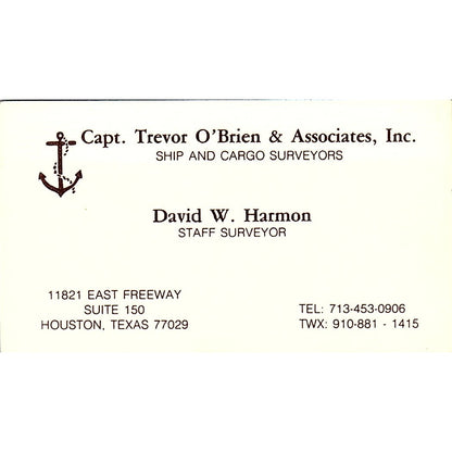 Capt Trevor O'Brien & Assoc David W Harmon Houston Vintage Business Card SC9-B3