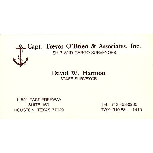 Capt Trevor O'Brien & Assoc David W Harmon Houston Vintage Business Card SC9-B3