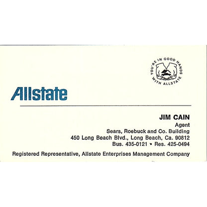 Jim Cain Long Beach CA Allstate Ins Vintage Business Card SE3-B15