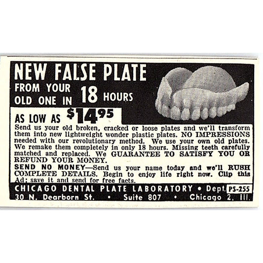 Chicago Dental Plate Laboratory Chicago IL 1955 Ad AF9-S7