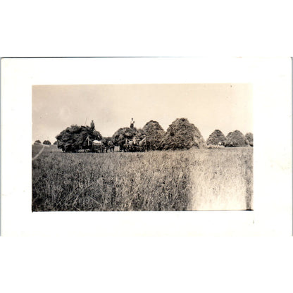 Two Transporting Hay in Horse Drawn Carts on a Farm c1910 RPPC Postcard AB9