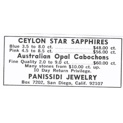 Panissidi Jewelry Ceylon Star Sapphires San Diego CA 1972 Ad AF8-S4