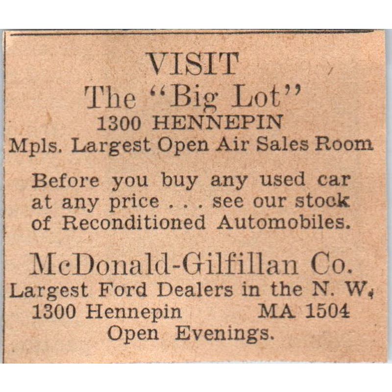McDonald-Gilfillan Co Ford Dealers Hennepin 1935 Minneapolis Journal Ad AE7-H2