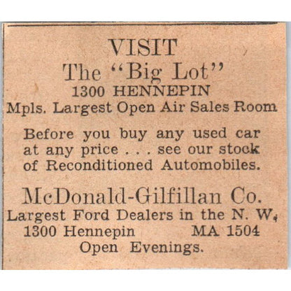 McDonald-Gilfillan Co Ford Dealers Hennepin 1935 Minneapolis Journal Ad AE7-H2
