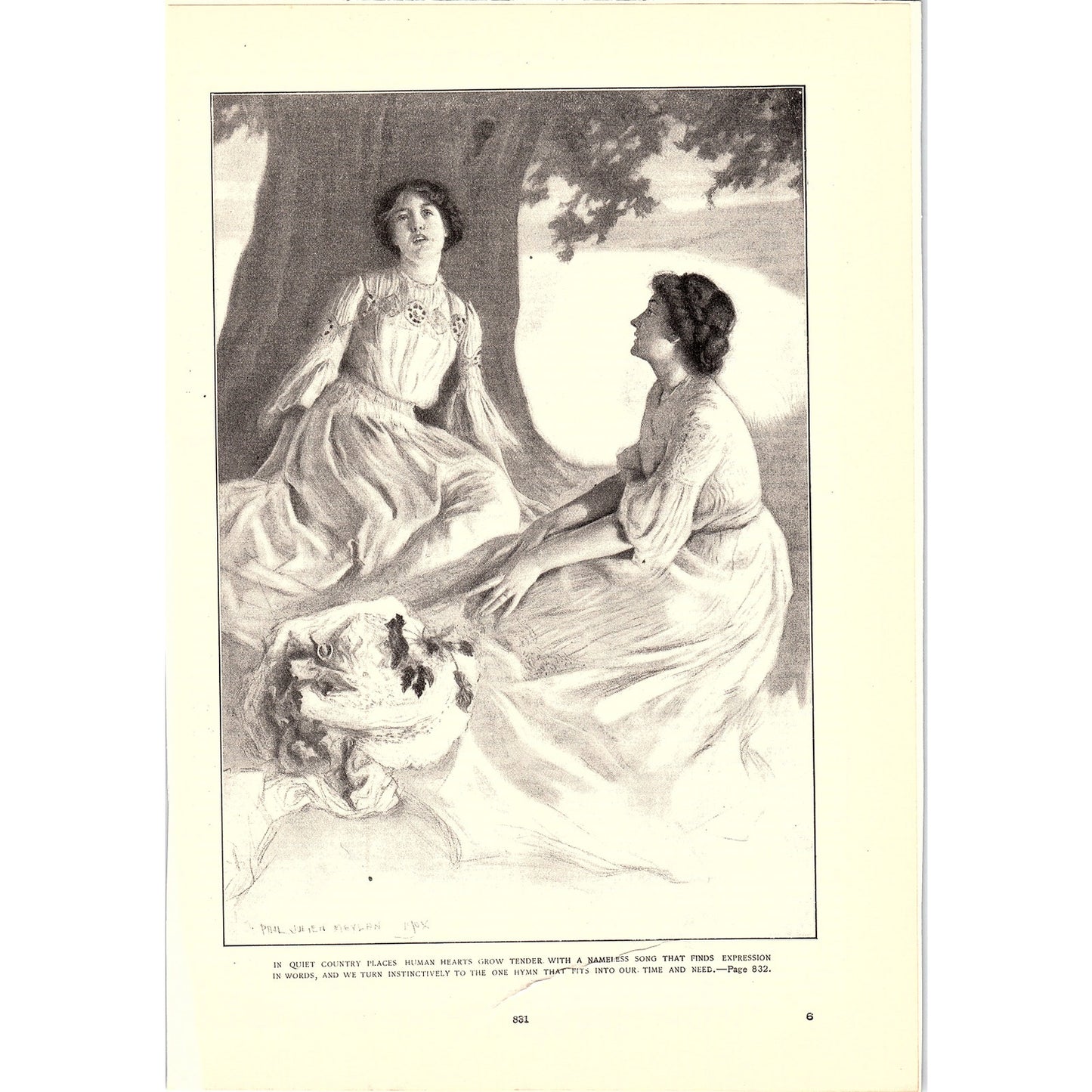 c1900 Ladies in the Country - Paul Julian Meylan Antique Art Print 6x9 V4